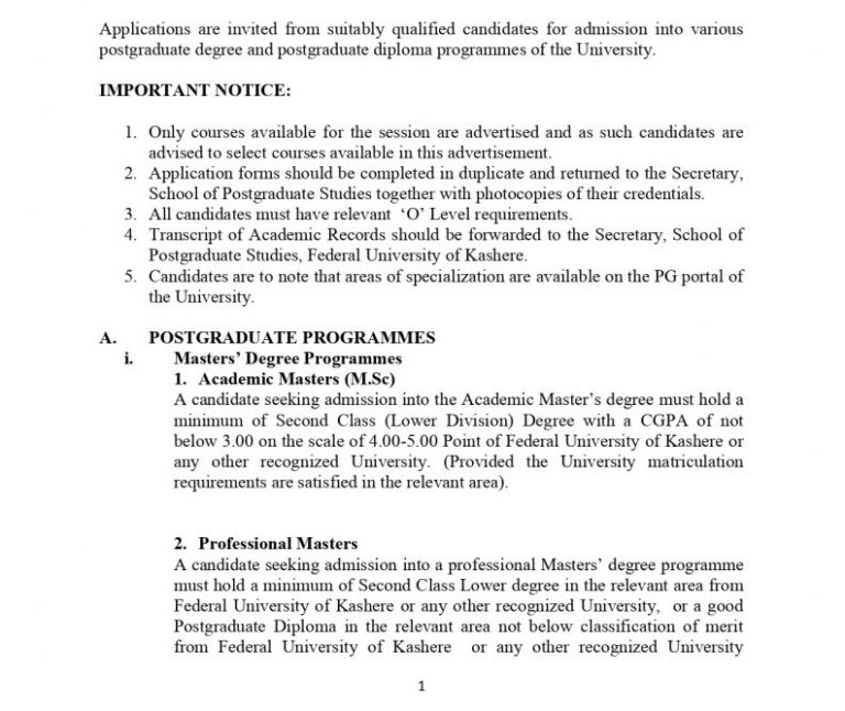 FUKASHERE Postgraduate Courses (Programmes) 2024/2025 & Requirements ...